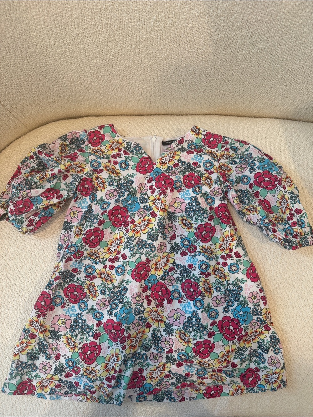 Something Navy Floral V-Neck Dress in White, Pink, Blue & Yellow